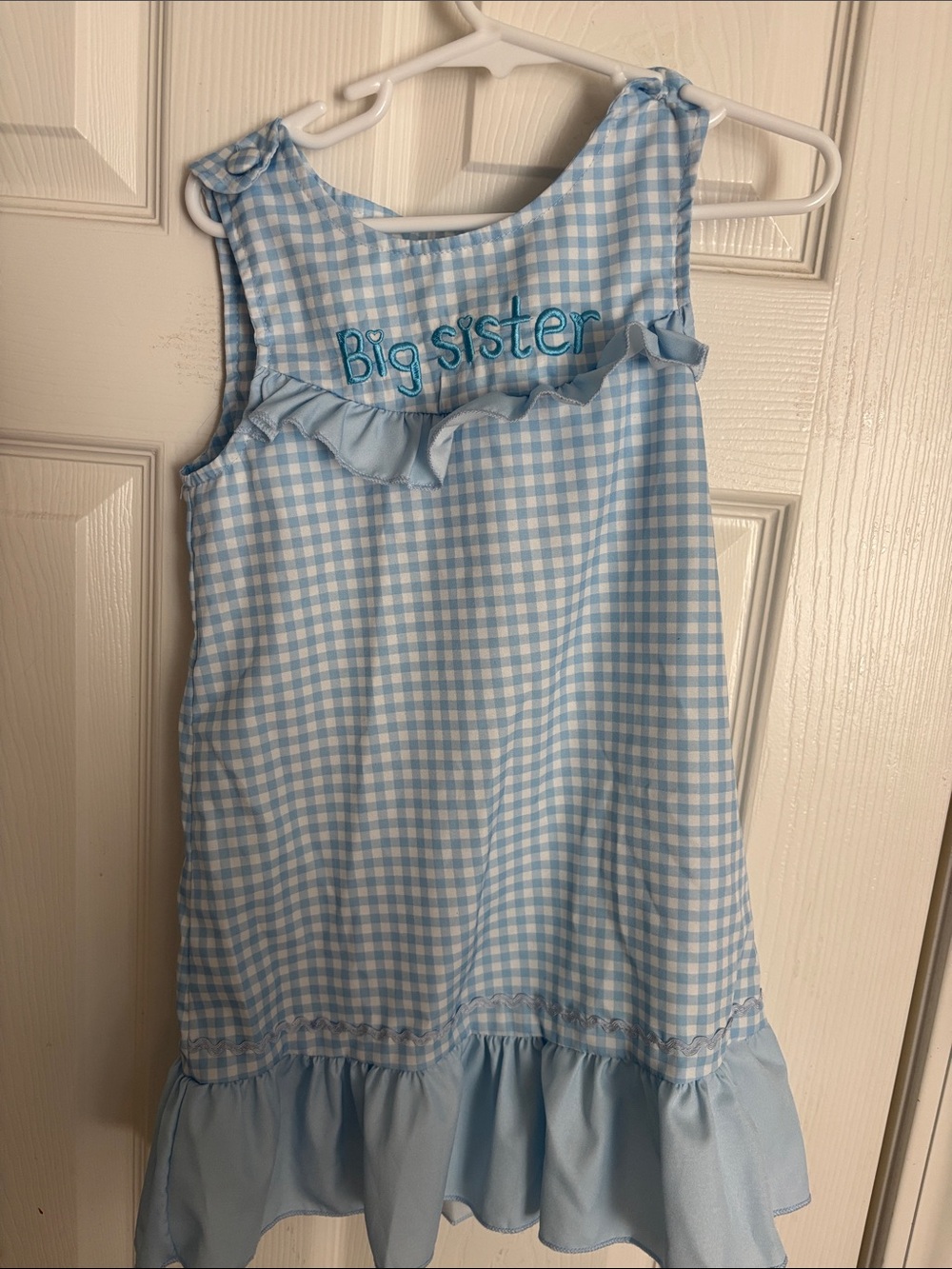 Big Sister Blue Gingham Ruffle Kids Dress